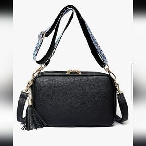 New! Vegan leather black purse with 2 shoulder straps crossbody handbag gold